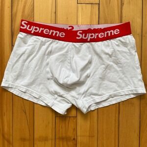 Supreme Hanes Boxer Briefs Mens Large White Red Logo Waistband Underwear L